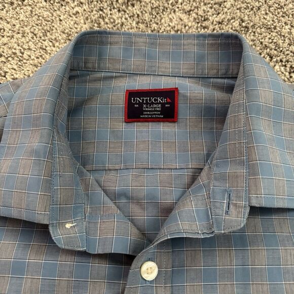 UNTUCKit Buriano Blue Gray Check Regular Fit Cotton Shirt Men’s Size XL - Picture 4 of 12